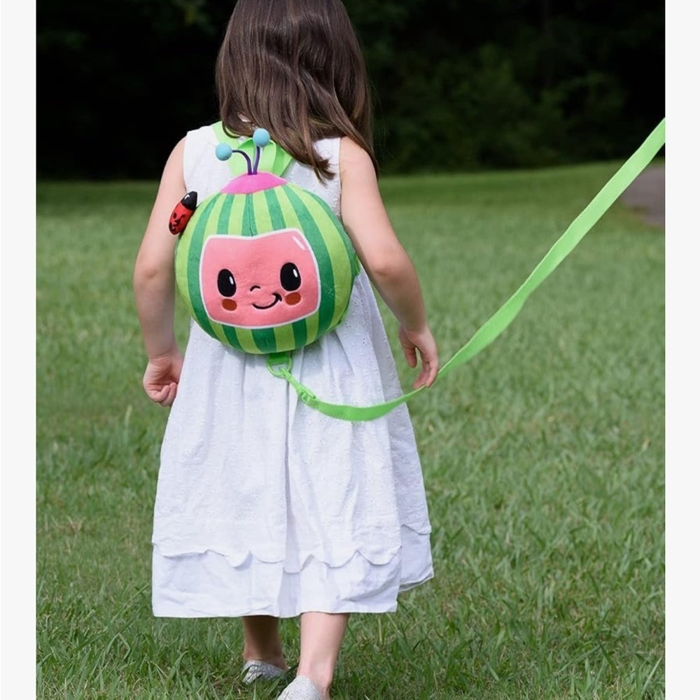 New Cocomelon Plush Toddler Kids Backpack + detachable safety leash Green Pink